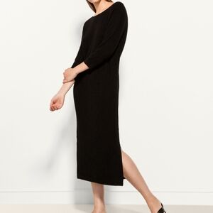 Massimo Dutti Linen Blend Black Maxi Knit 3/4 Sleeve Oversized Sweater Dress, S